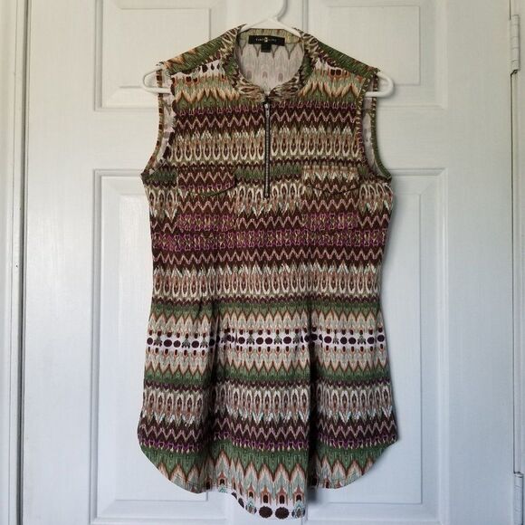 Time Line Women's Blouse Medium Geometric Sleeveless - Picture 2 of 7